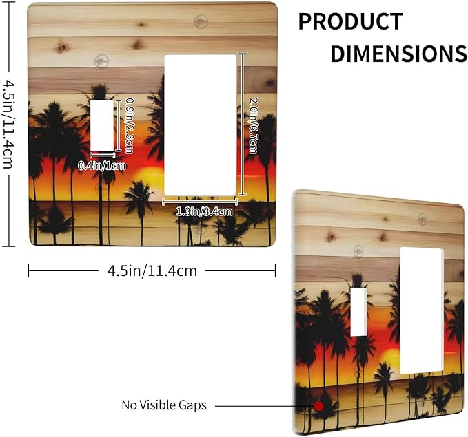 Sunset Beach Coconut Palm Tree Wooden Background Outlet Covers 1 Toggle 1 Rocker Combination Decorative Wall Plate Electrical Switch Plates Light Switch Cover Plate for Bedroom Living Room Decor