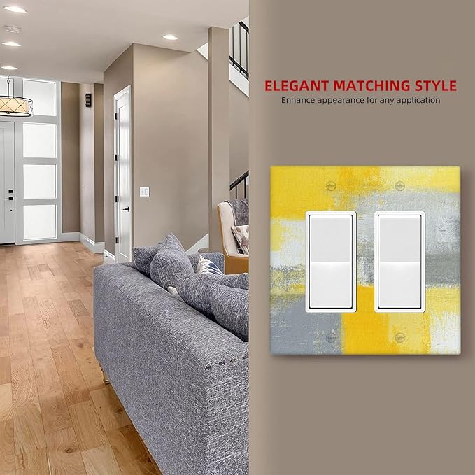 Outlet Covers Retro Modern Gray Yellow Ombre Abstract Art 1 Gang Duplex Light Switch Cover Plate Decorative Wall Plates Electrical Switchplate Receptacle for Bathroom Bedroom Decor（2 Pack）