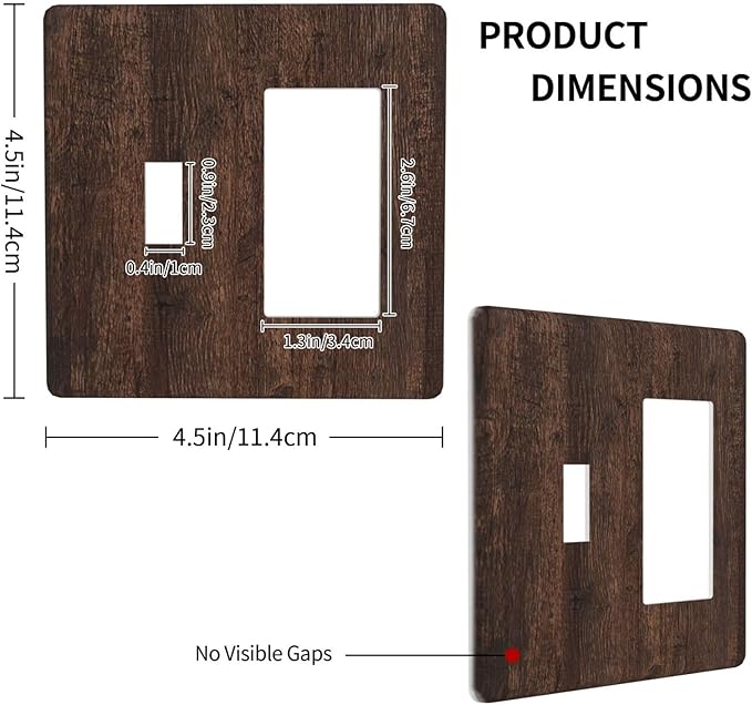 Decorative Toggle Switch Cover Plate with Rustic Dark Wood Grain & Vintage Style Design 2-Gang 1-Gang Standard Wall Plate Light Switch Cover for Kitchen/Living Room