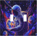 Astronaut Space Cool Galaxy Planet Decorative Switch Plates 2 Gang Double Toggle Outlet Light Switch Cover Wall Plate Electrical Faceplate for Kids Room Nursery Decor