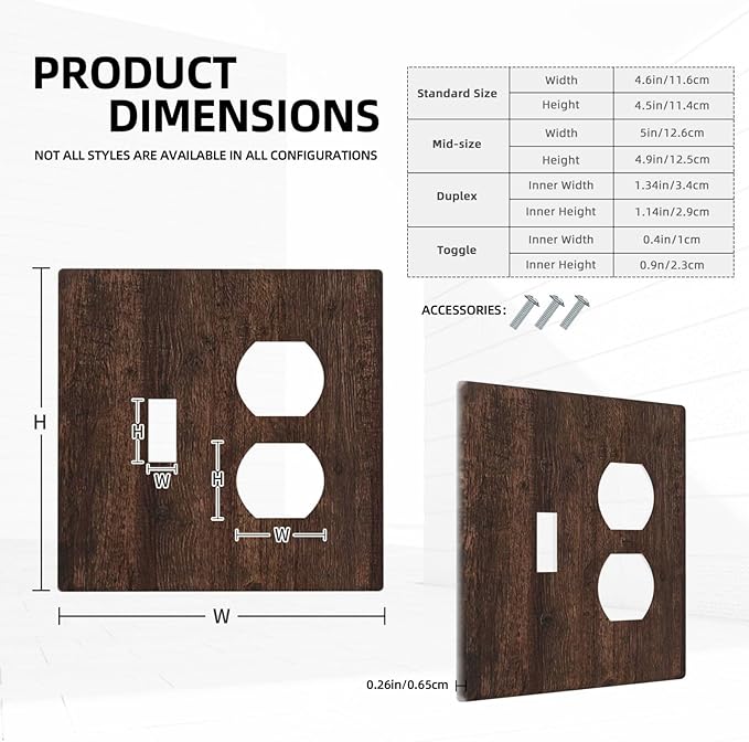 Decorative Switch Cover Plate with Rustic Dark Wood Grain & Vintage Style Design Toggle Duplex Wall Plate 2 Gang Light Switch Cover Outlet Covers for Kitchen/Living Room