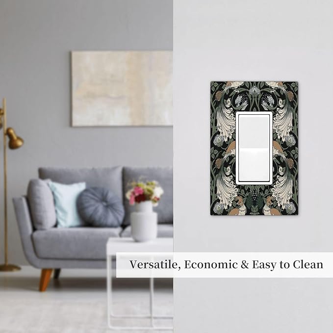 Decorative Outlet Covers William Morris Vintage Floral Plants And Birds 1 Gang Single Rocker Light Switch Cover Plate Wall Plates GFCI Faceplate for Bedroom Home Decor
