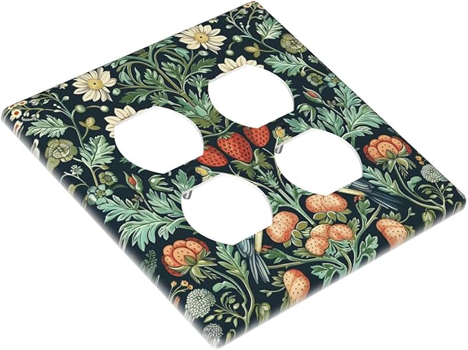 Decorative Outlet Covers Strawberry Birds Flowers Plant Morris Floral 2 Gang Decorative Switch Plate Double Duplex Wall Plates Switch Plates and Outlet Covers for Bathroom Bedroom Decor