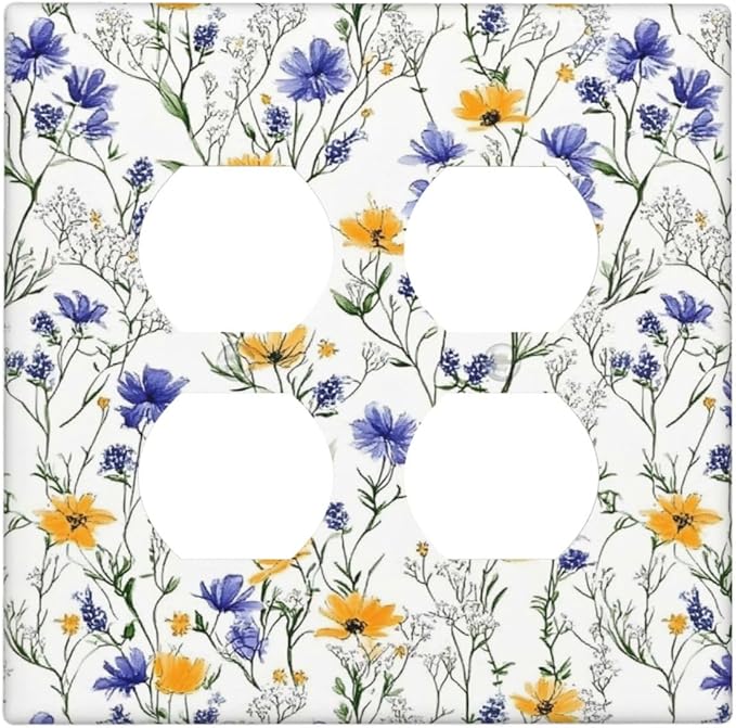 Outlet Covers Floral Colorful Green Leaf Wildflower 2 Gang Double Duplex Decorative Light Switch Covers Electrical Wallplates Socket Faceplate For Bed Room Living Room Decor