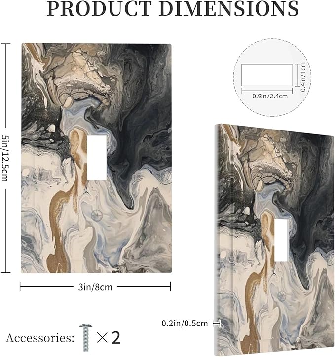 Decorative Light Switch Cover Black Gold Swirl Fluid Painting Marble 1 Gang Single Toggle Device Electrical Faceplate Switchplates Decorator Outlet Wall Plate For Bathroom Kitchen Decor
