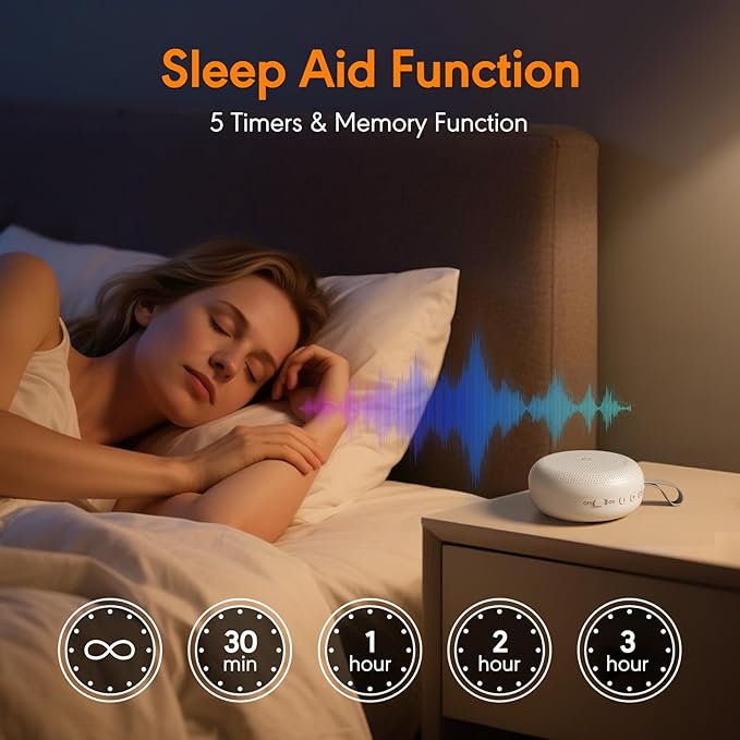 White Noise Machine for Baby Adult, Portable Sound Machine with 33 Soothing Sounds, Timer & Memory Function for Sleep, Travel, Nursery, Office and Home