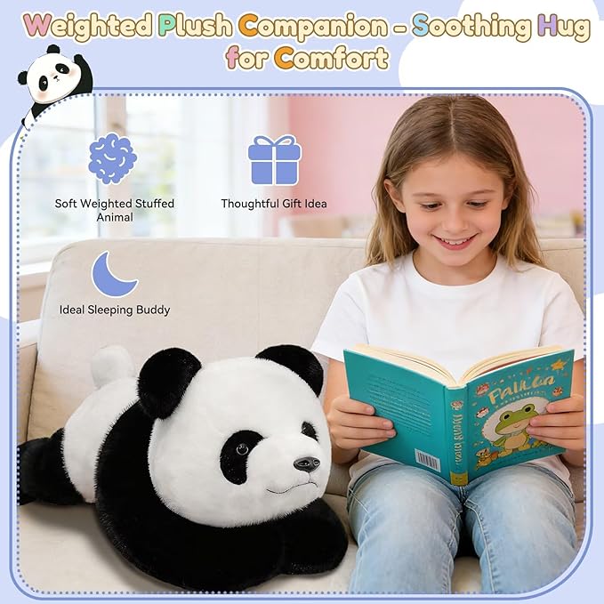 QUIRAI Weighted Stuffed Animals Panda Plush, 24" | 3.3 lb Panda Stuffed Animal, Pillowfort Weighted Plush Animals & Cute Plushies Gifts for Kids Adults