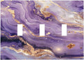 Abstract Purple Gold Marble Texure Luxurious Decorative Switch Plates 3 Gang Wall Plate Triple Toggle Light Switch Cover Faceplate Electrical Wall Panels for Bathroom Living Room Decor