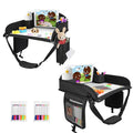 Kids Travel Tray, 2Pcs Kids Travel Trays for Car Seat, Road Trip Essentials for Toddler, Carseat Lap Tray with Dry Erase Board & Storage Organizer for Road Trip Activities for Kid, Black