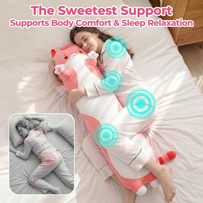 Mewaii Long Cat Plush 5 Sizes, 120% Extra Filling Giant Plushness Kids Body Pillow, Kawaii Cute Pink Cat Stuffed Animals Plushies, Big Long Body Pillow Cat Plush Gift for Girls 36”