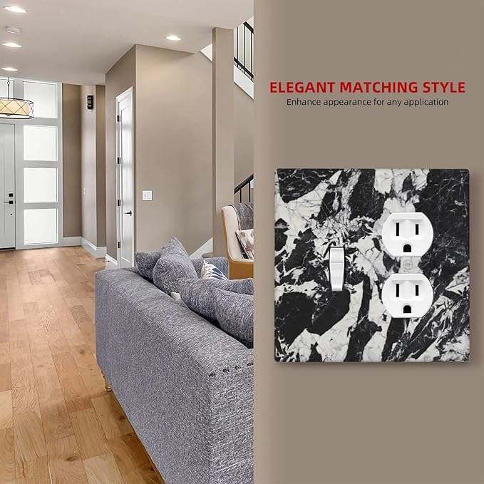Black White Marble Abstract Luxury Wallplates 1 Toggle 1 Duplex Switch Plate Electrical GFCI Faceplate Decorative Light Switch Covers for Bathroom Kitchen Decor