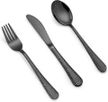 LIANYU 15-Piece Kids Black Silverware Set, Stainless Steel Toddler Utensils, Hammered Metal Flatware Cutlery Set Preschooler, Children Tableware Includes Knives Forks Spoons, Dishwasher Safe