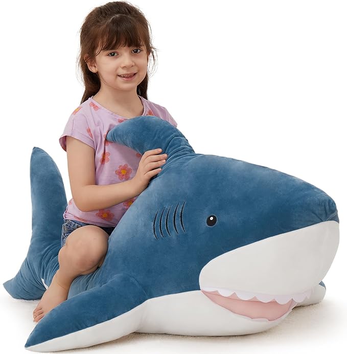 MorisMos 51inch Giant Shark Stuffed Animal, Large Shark Plush Toy Pillow Gift for Kids, Girlfriend, Blue
