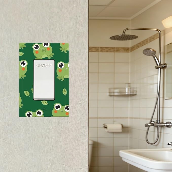 Cute Green Frogs Single Rocker Switch Cover - 1-Gang Standard US Size Whimsical Froggy Friends Light Switch Covers, Playful Amphibian for Boys & Girls Room Decor