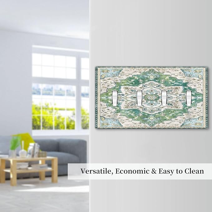 Sage Green Boho Vintage Floral Light Switch Covers Quad Toggle Electrical Faceplate 4 Gang Wall Plate Decorative Switch Plates Cover for Bedroom Living Room Decor