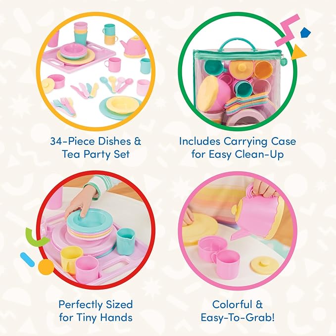 Battat – Play Circle – Dish Set – Plates, Cups, and Tea Party Toys – Kitchen Toys for Toddlers – Pretend Play – 3+ Years(34 Pieces)