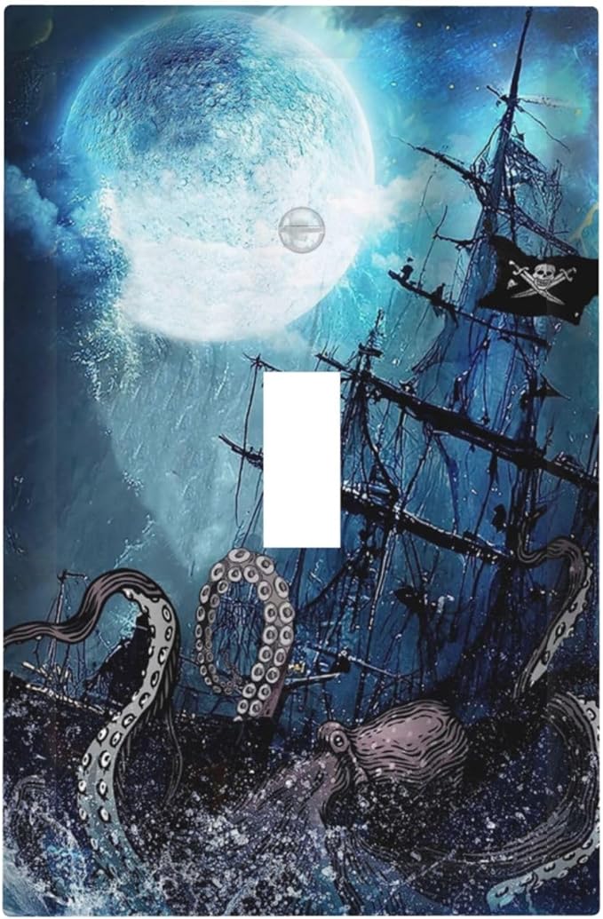 Moon Ocean Nautical Octopus 1 Gang Light Switch Plate Decorative Single Toggle Wall Plate Cover Electrical Switchplate Faceplate for Bedroom Room Decorate Jumbo