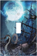 Moon Ocean Nautical Octopus 1 Gang Light Switch Plate Decorative Single Toggle Wall Plate Cover Electrical Switchplate Faceplate for Bedroom Room Decorate Jumbo