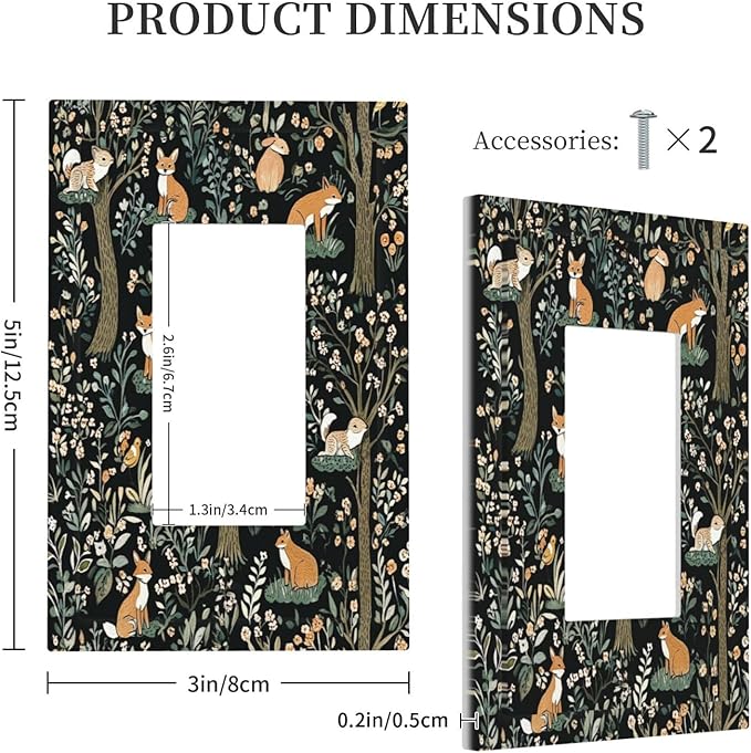 Decorative Outlet Covers Fairy Forest Animals Fox Squirrel Flower 1 Gang Single Rocker Light Switch Cover Plate Wall Plates Gfci Faceplate For Bed Room Farmhouse Decor