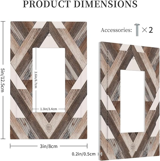 Polygon Collage Abstract Shapes Rustic Wood Panel Print Decorative Outlet Covers 1 Gang Single Rocker Light Switch Cover Plate Wall Plates GFCI Faceplate for Farmhouse Bedroom Decor