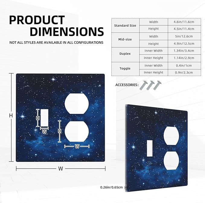 Light Switch Cover Plate Galaxy Starry Sky Universe Sparkle Stars 2 Gang Outlet Covers 1 Toggle 1 Duplex Socket Cover Wallplates Electrical Switch Plate Covers for Bathroom Bedroom Decor