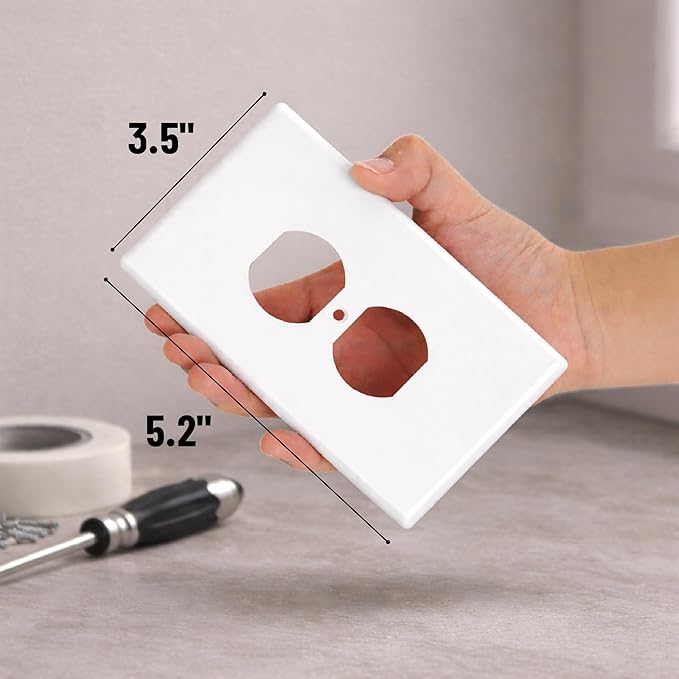 Bates- Duplex Receptacle Outlet Wall Plate, 5.5" x 3.5"/Over Size, 12 Pack, White, Glossy Finish, 1-Gang Electrical Outlet Covers, Impact Resistant, UV Protection