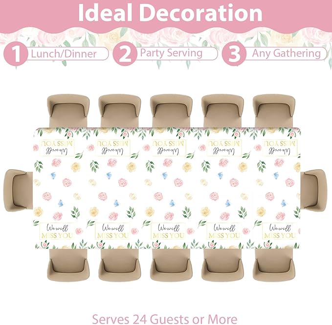 Floral Farewell Party Supplies Serves 24 We Will Miss You Paper Plates Napkins Retirement Decor Don't Forget Us Theme Tablecloth Set Tableware Kit for Goodbye Office Good Luck Going Away Party Favor