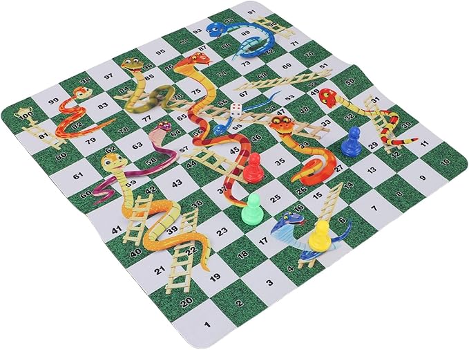 TOPINCN Snakes and Ladders Board Game Set, Rubber Portable Family Board Game for 2-4 Players with Simple Rules, for Home Office School Travel Picnic