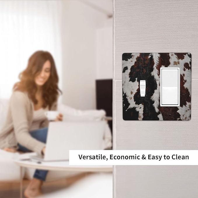 Cowhide Print Abstract Animal Fur Rustic Outlet Covers 1 Toggle 1 Rocker Combination Decorative Wall Plate Electrical Switch Plates Light Switch Cover Plate for Farmhouse Home Decor