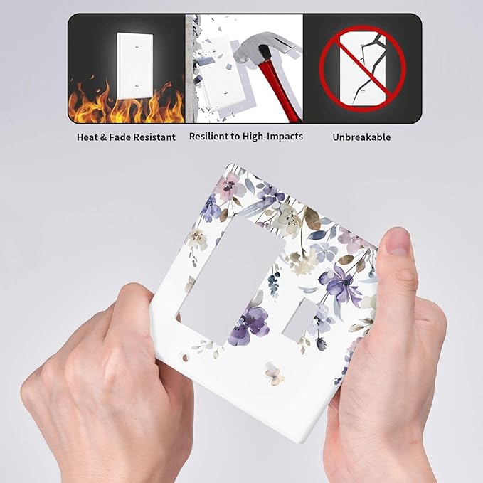 Purple Watercolor Flower Floral Butterfly Outlet Covers 1 Toggle 1 Rocker Combination Decorative Wall Plate Electrical Switch Plates Light Switch Cover Plate for Bedroom Living Room Decor