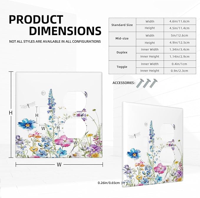 Wallplates Boho Colorful Flowers Plants And Dragonflies 1 Toggle 1 Duplex Switch Plate Electrical GFCI Faceplate Decorative Light Switch Covers for Bedroom living Room Decor