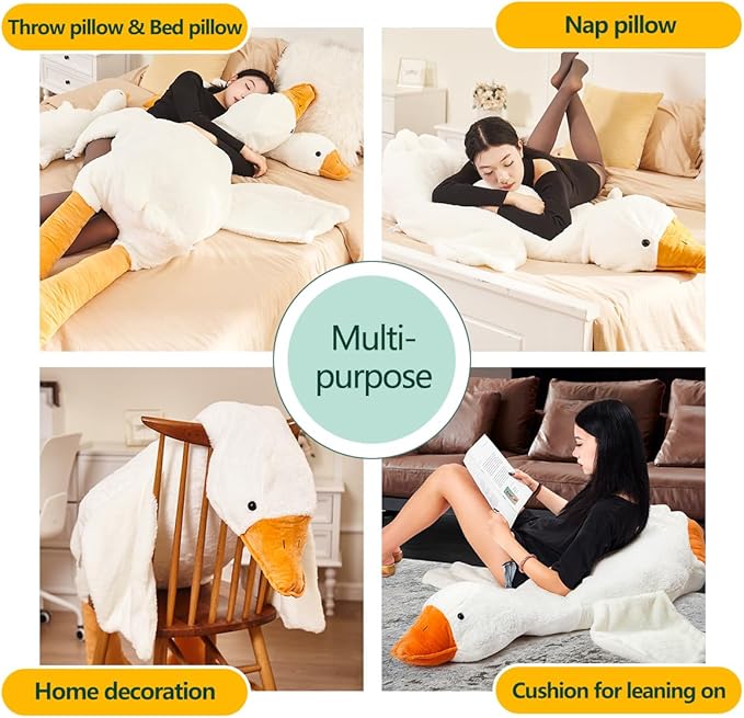 Haengbuk-Goose Stuffed Animal, 74.8in/190cm Giant Sleeping Hugging Pillow, Soft White Swan Plush Toy, for Kids, Friends or Family