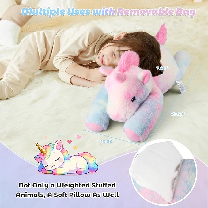 Bobbie & Laxi 24" & 4.5lbs Unicorn Stuffed Animal, Sitting & Laying Weighted Stuffed Animals, Cuddly & Soft Weighted Unicorn Plush for Adults & Kids, Unicorn Gifts for Christmas & Valentine’s Day