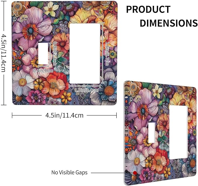 Outlet Covers Colorful Bohemian Flowers Vintage Boho Floral 1 Toggle 1 Rocker Combination Decorative Wall Plate Electrical Switch Plates Light Switch Cover Plate for Bed Room living Room