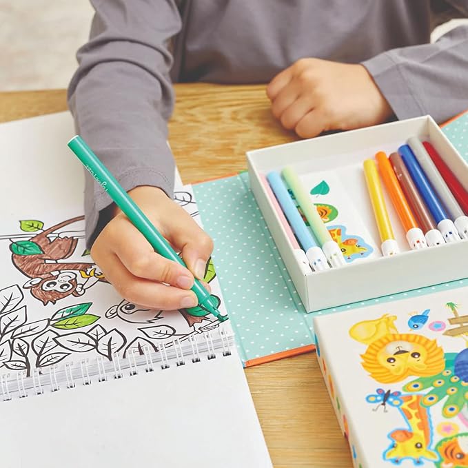 Tiger Tribe Zoo Coloring Set for Kids - Includes Stickers & Markers, Travel-Friendly Storage, Perfect Arts & Crafts Gift