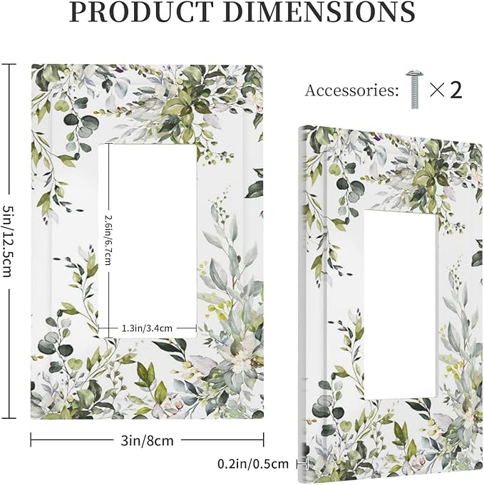 Eucalyptus Sage Green Leaf Plant Floral Decorative Outlet Covers 1 Gang Single Rocker Light Switch Cover Plate Wall Plates GFCI Faceplate for Bedroom Living Room Decor