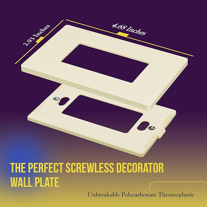 ENERLITES Screwless Decorator Wall Plates Child Safe Outlet Covers, Size 1-Gang 4.68" H x 2.93” L, Unbreakable Polycarbonate Thermoplastic, SI8831-LA, Glossy, Light Almond