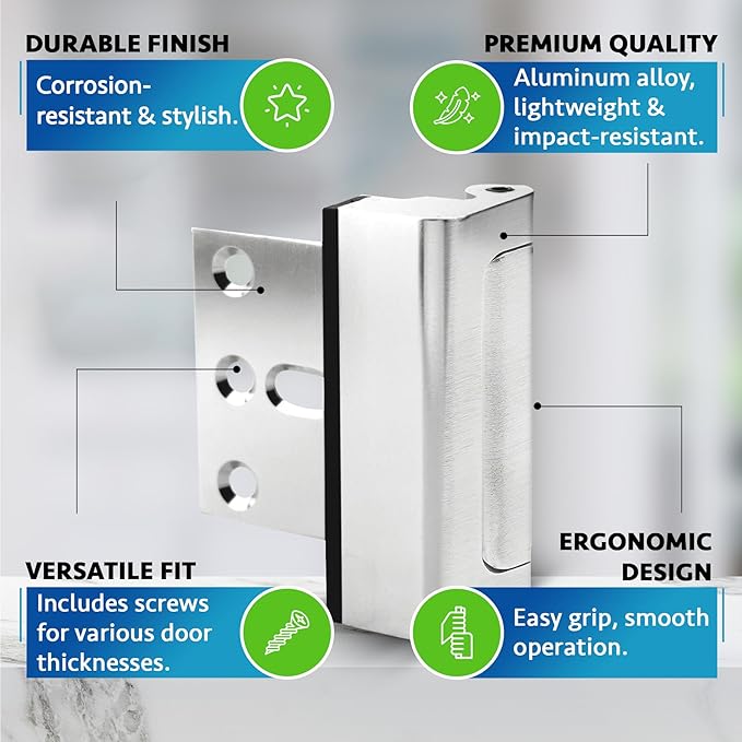 Dwell+Good Door Reinforcement Lock (2-Pack) - DIY Nickel Home Security Door Lock for Front Door - Security Locks for Doors Inside | Child Proof Door Lock for Kids Safety - Withstand 800 LB of Force