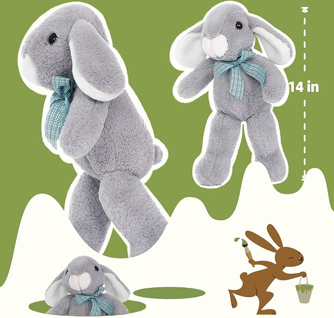 BENINY Easter Bunny Stuffed Animal 14" in Bulk, 3Pcs Cute Stuffed Bunny Rabbit Plush Toys Gift for Girls Kids, Grey/White/Pink