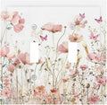 Boho Floral Watercolor Pink Wildflower Butterfly Decorative Switch Plates 2 Gang Double Toggle Outlet Light Switch Cover Wall Plate Electrical Faceplate for Bedroom Living Room Decor