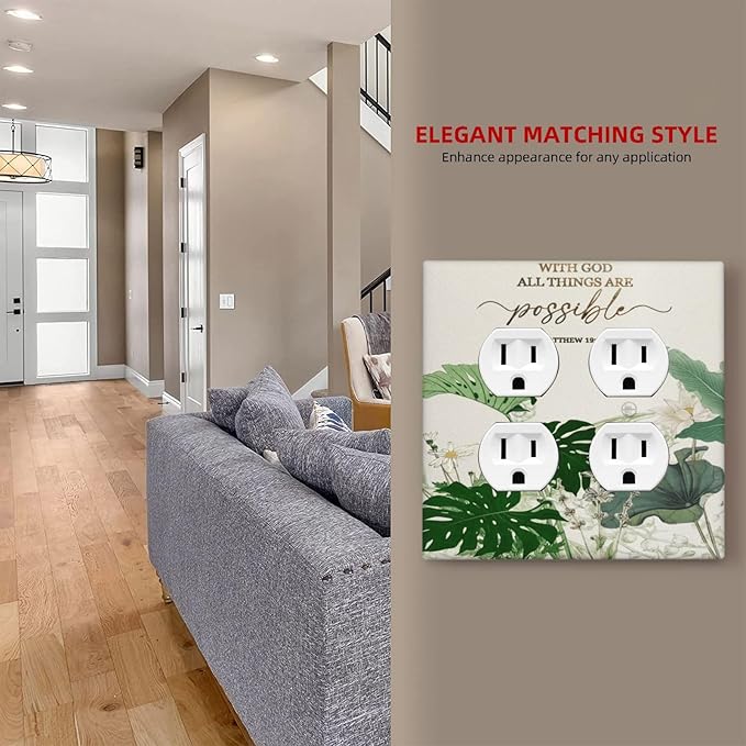 Decorative Outlet Covers Boho Green Monstera Leaf Inspirational Quotes 2 Gang Light Switch Cover Plate Double Duplex Wall Plates for Electrical Outlets Switch Plate Covers for Home Decor