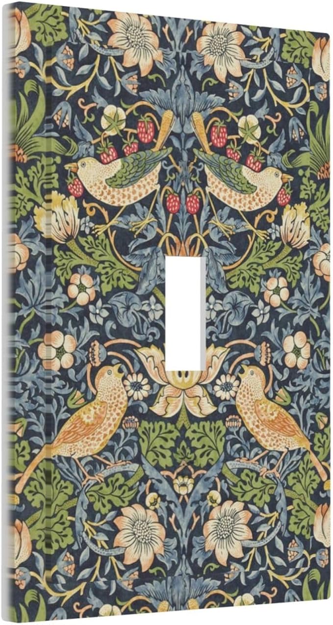 Decorative Light Switch Cover Morris Strawberry Thrush Birds Colorful Plants 1 Gang Single Toggle Device Electrical Faceplate Switchplates Decorator Outlet Wall Plate For Bed Room Decor