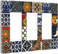 Boho Moroccan Mandala Mexican Tiles Triple Decorator Light Switch Cover 3 Gang GFCI/Rocker Wallplate Decorative Electrical Faceplate Switchplate Dimmer Screwless