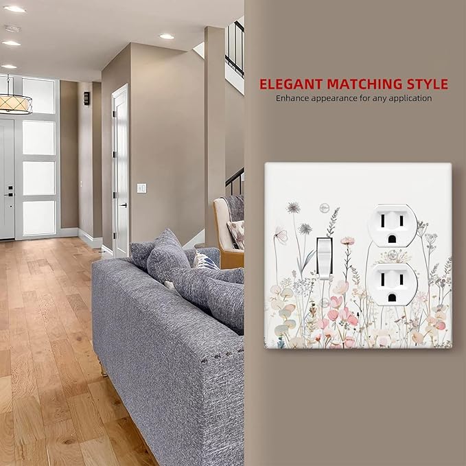 Floral Watercolor Wildflower Dandelion Plant Wallplates 1 Toggle 1 Duplex Switch Plate Electrical GFCI Faceplate Decorative Light Switch Covers for Farmhouse Bed Room Decor