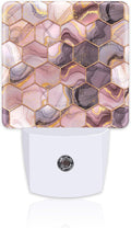 Pink Golden Ink Hexagon Night Light, Abstract Fluid Marble Dusk to Dawn Night Light Plug in,0.5w Energy Saving Sleep Friendly NightLight for Kids Boys Girls Home Decor