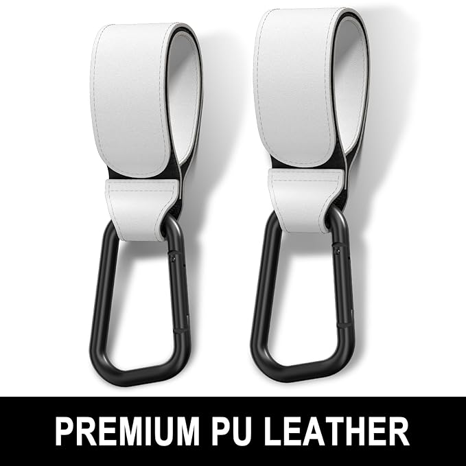 Baby Stroller Hooks for Hanging Bags, Universal Stroller Clips Accessories, Mommy Hook for Diaper Bag, Shopping Cart, Purse, Backpack - 2 Pack, White