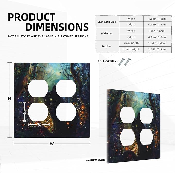 Decorative Outlet Covers Magic Fantasy Forest Mysterious Black Cat 2 Gang Decorative Switch Plate Double Duplex Wall Plates Switch Plates and Outlet Covers for Kid Room Bathroom Decor