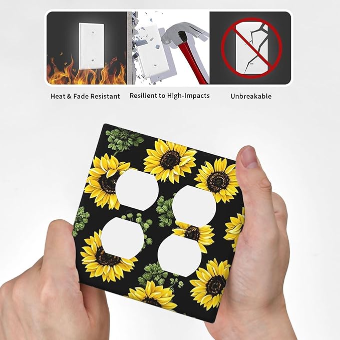 Outlet Covers Floral Sunflower Plants Flowers 2 Gang Double Duplex Decorative Light Switch Covers Electrical Wallplates Socket Faceplate For Bed Room Farmhouse Decor