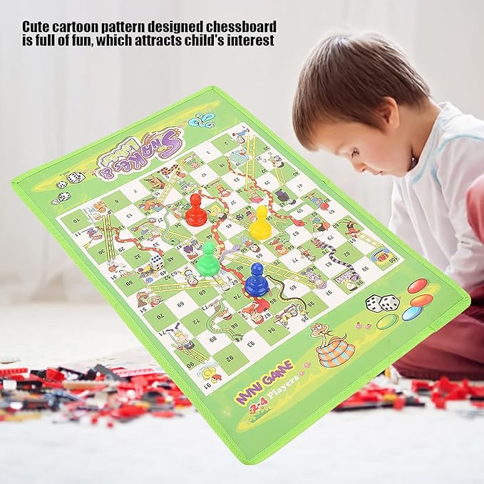 Snakes and Ladders Board Game, Portable Flying Chess Toy Set Educational Board Game for Kids and Adults