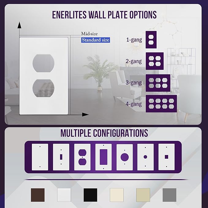 ENERLITES Screwless Duplex Wall Plates, Child Safe Receptacle Outlet Covers, Size 1-Gang 4.68"x 2.93", Unbreakable Polycarbonate Thermoplastic, UL Listed, SI8821-W-40PCS, Glossy, White, 40 Pack